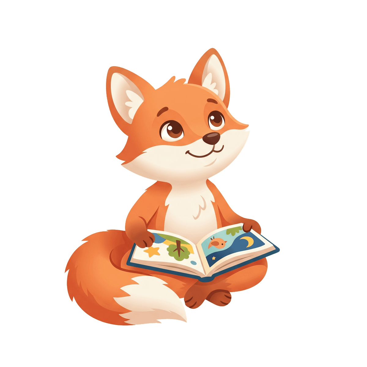 P'tit Renard, le héros conteur, lit un livre d'histoires